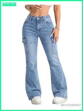 Womens High Waisted Flare Jeans Stretchy Bell Bottom Denim Pants